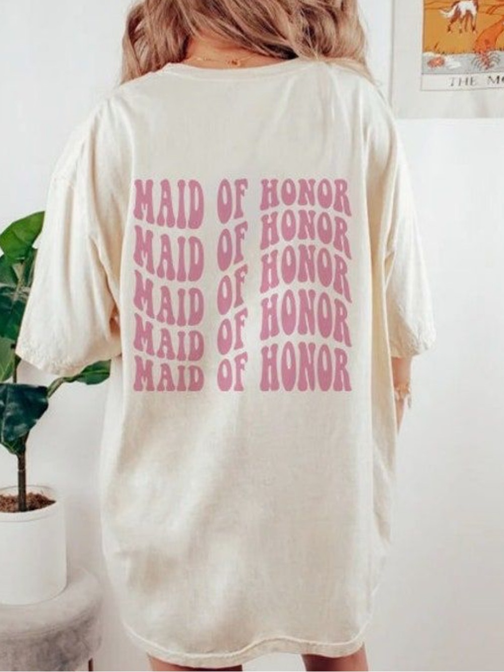 White T‑Shirt with Pink "Maid of Honor" Print